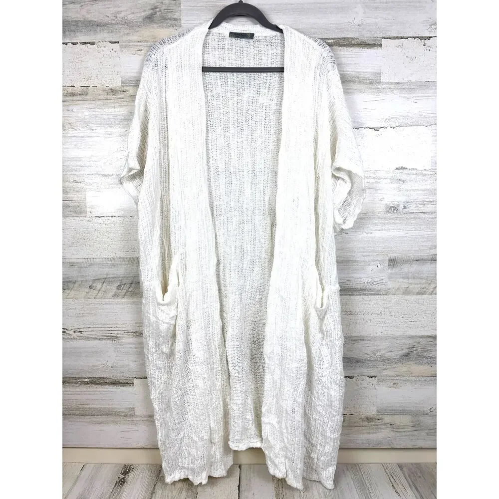 Chalet Et Ceci Womens M White Lightweight Knit Duster Cardigan Cover-Up Beach